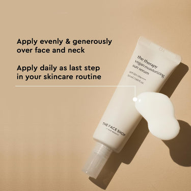 The Face Shop The Therapy Vegan Moisturizing Sun Serum With Spf 50 Pa++++ For Broad Spectrum Protection, No White Cast Moisturizing Serum Sunscreen For All Skin Type, 50 Ml